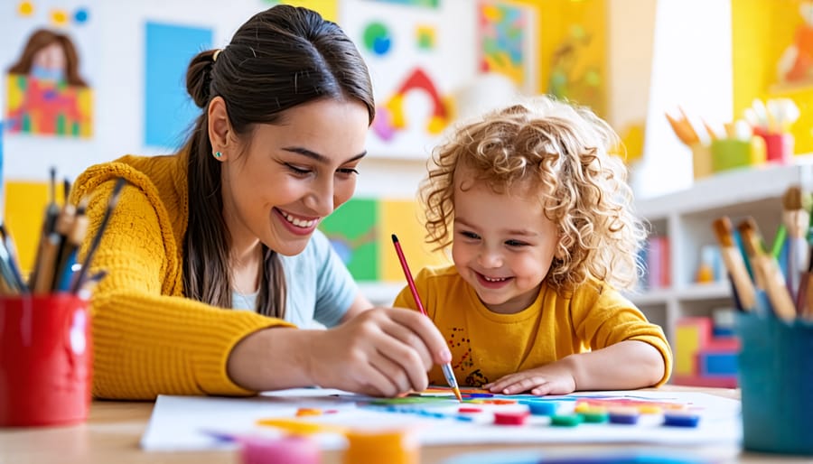 Child participating in an art therapy session as part of their mental health treatment