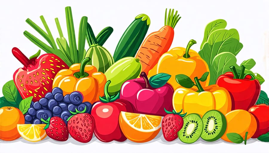 Assortment of vibrant, healthy fruits and vegetables promoting nutritious eating habits