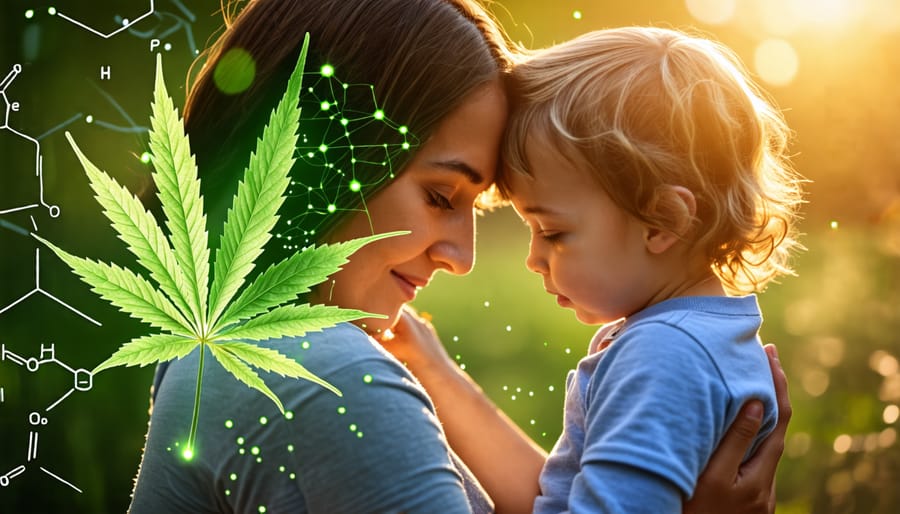 A caring parent comforting an anxious child, symbolizing support and the potential use of CBD for childhood behavioral challenges.