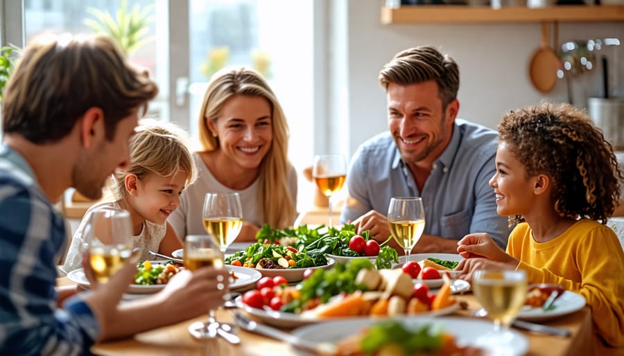 Smiling family enjoying quality time over a healthy dinner together