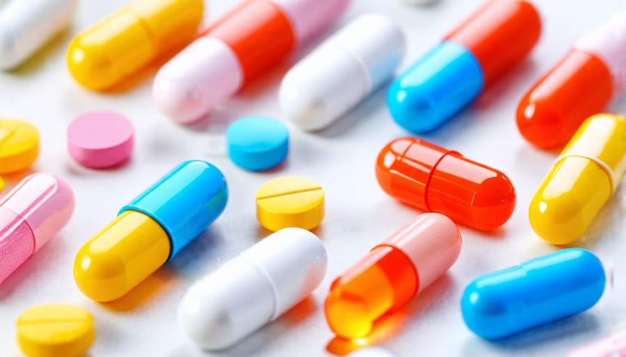 Assortment of psychiatric medications used to treat mental health disorders in children