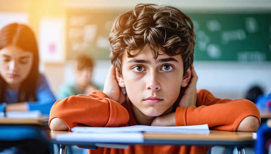 Distracted student with ADHD having difficulty concentrating in class