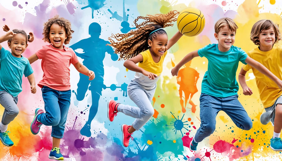 A collage of happy children engaging in diverse physical activities, depicting the positive impact of exercise on mood and brain health.