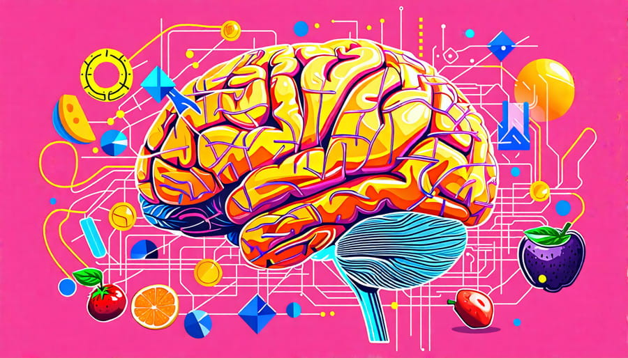 Illustration depicting the connection between brain health and nutritional food elements for children