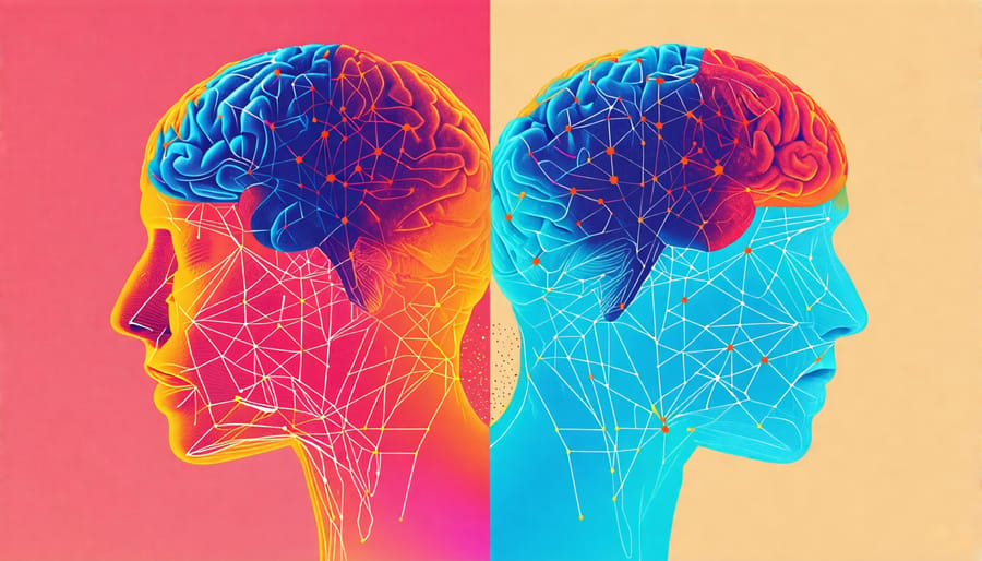 Conceptual image showing the difference between an active and resting brain with links to mental health