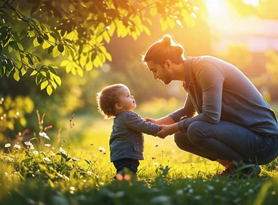 A compassionate adult comforting a child, conveying empathy and hope for a child impacted by parental substance use disorder.