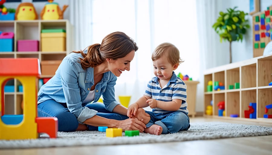 Cognitive-behavioral therapy session with a therapist and preschooler using play