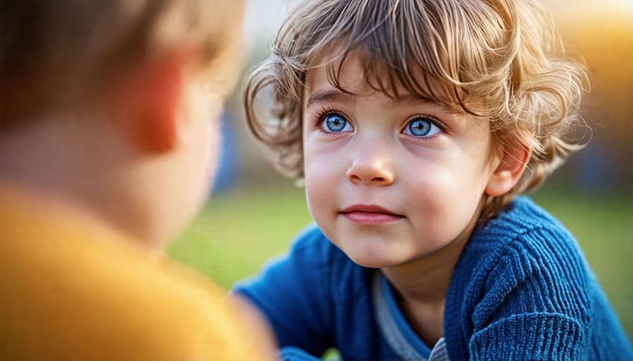 Child practicing non-judgmental listening skills with a peer