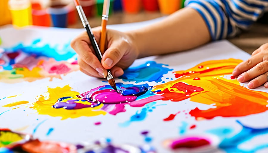 Child engaging in art therapy through painting