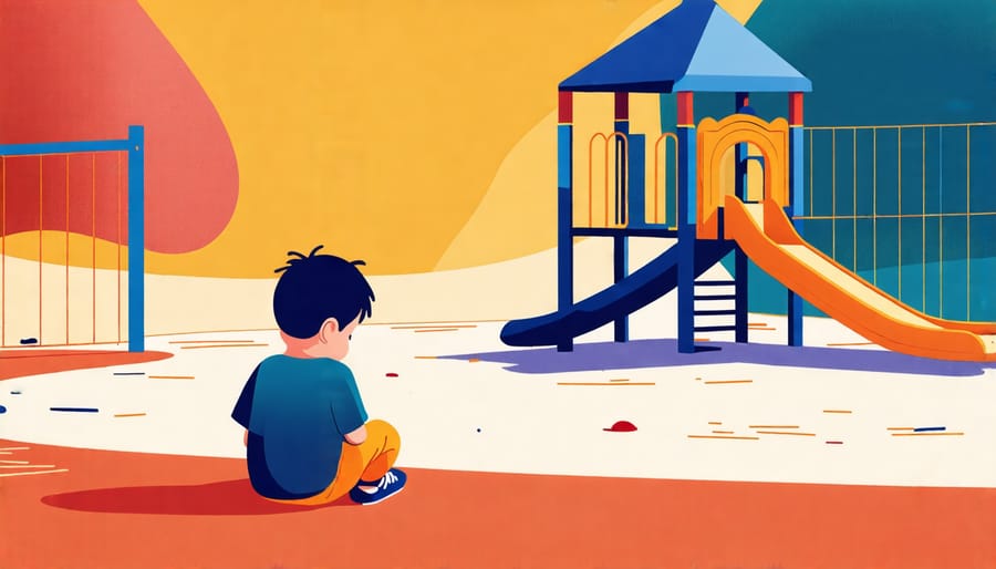 A child sitting alone in an empty playground, representing the emotional impact of parental substance abuse