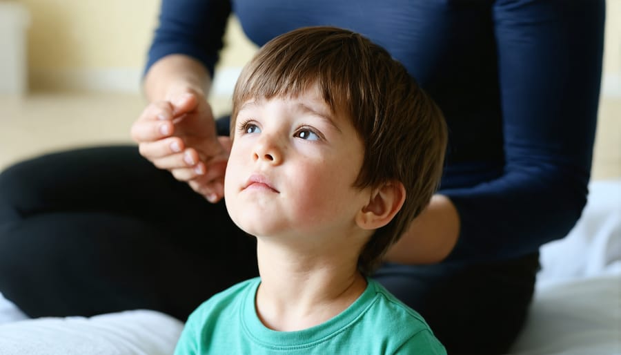 Demonstration of teaching coping skills to a child through deep breathing exercises