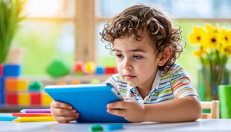 Young boy learning on a digital tablet