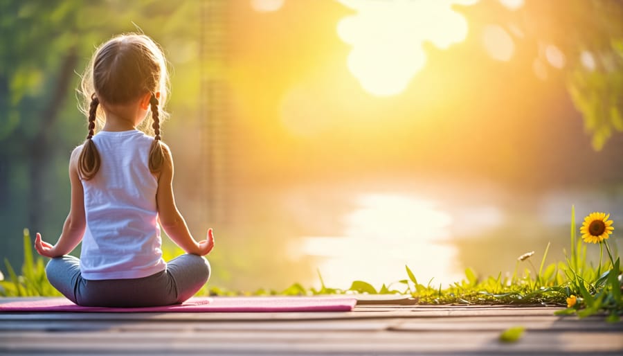 Child practicing mindfulness through yoga or deep breathing