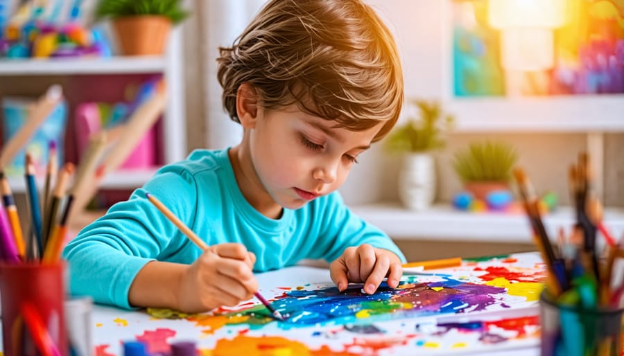 Child expressing emotions through painting in an art therapy setting