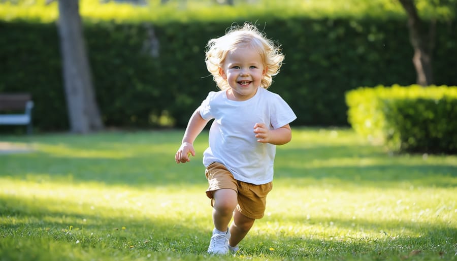 Happy child exercising outside in nature