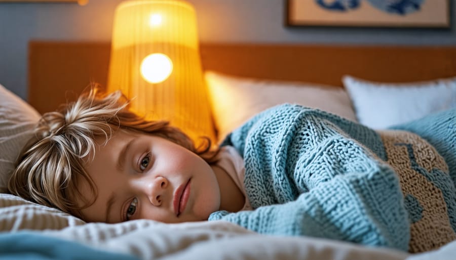 A child sleeps peacefully in a comfortable bed to illustrate healthy sleep environment