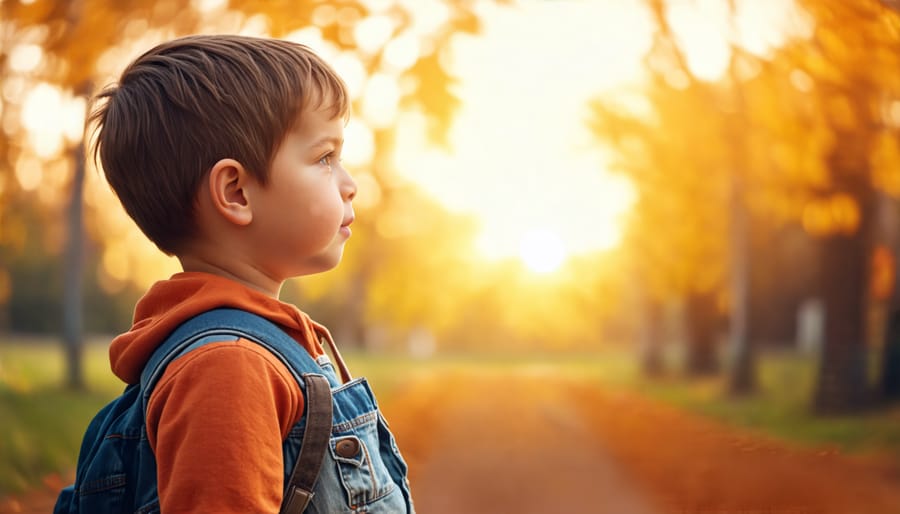 Child sitting alone on a school bench, experiencing feelings of loneliness and isolation