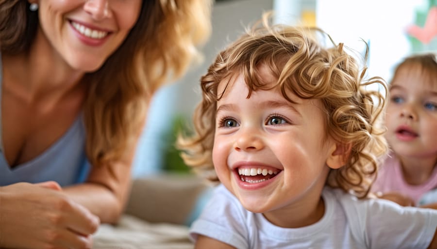 A child engaging with family members in a warm, supportive setting.