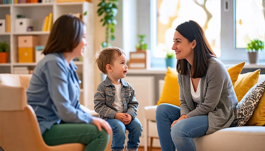 Child receiving mental health counseling from a therapist in a supportive environment