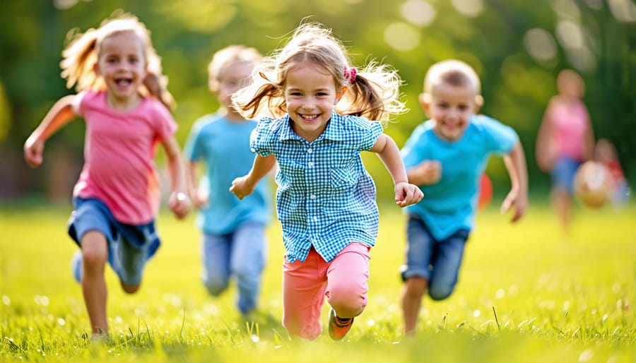 Happy children participating in enjoyable physical activities and exercises