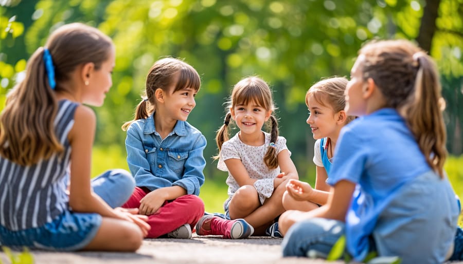 Group of children having a discussion with an adult in a supportive environment