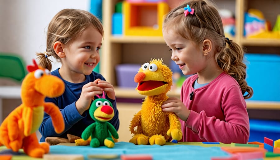 Children participating in play therapy with puppets