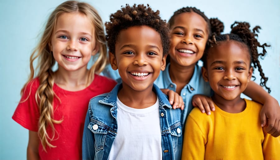 Children of various backgrounds showing unity and support