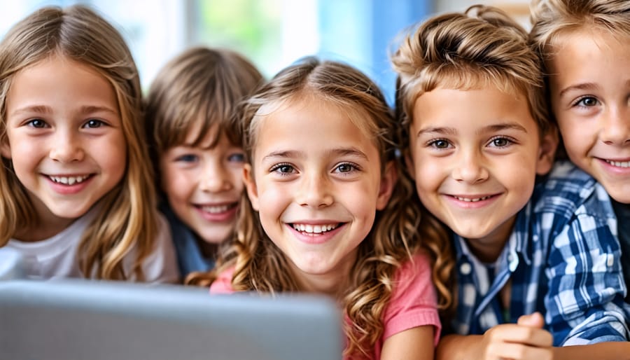 Happy children socializing via video conference