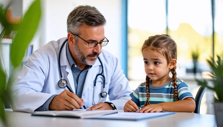 Mental health professional talking with a child during a clinical assessment session.