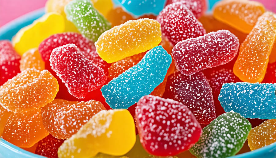 A variety of freeze-dried candies in bright colors presented in a bowl