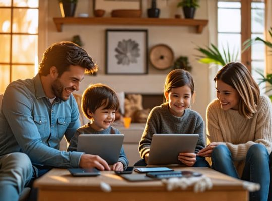 Family enjoying quality time together, with digital devices set aside to prioritize bonding and well-being.