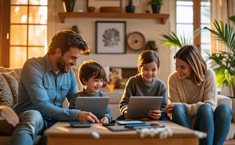 Family enjoying quality time together, with digital devices set aside to prioritize bonding and well-being.