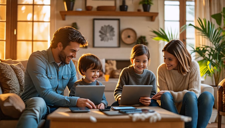 Family enjoying quality time together, with digital devices set aside to prioritize bonding and well-being.