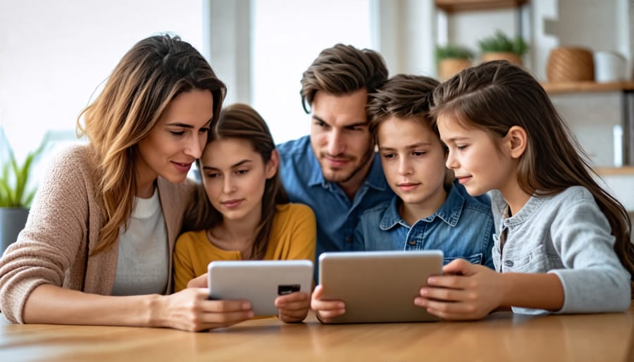 Parents and children having a discussion about setting limits on screen time.