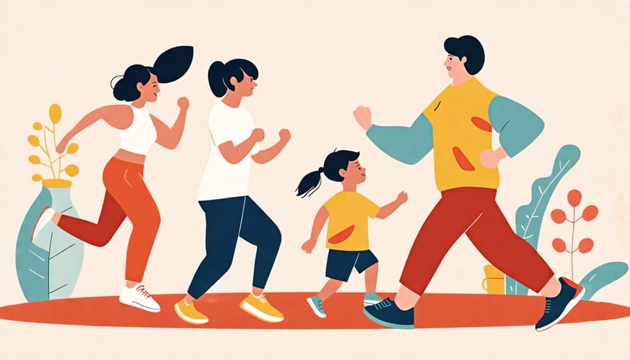 Infographic illustrating strategies for integrating exercise into family routines