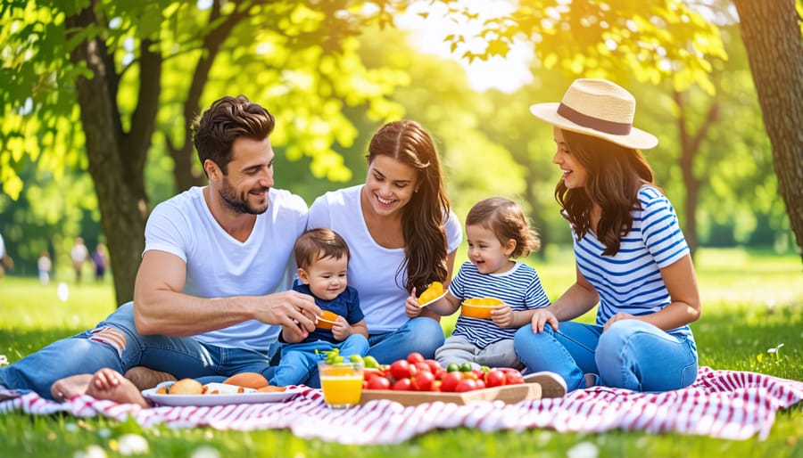 Happy family engaging in non-digital activities outdoors