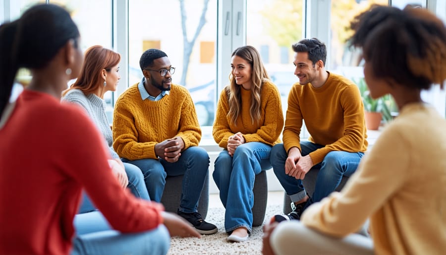 Family support group meeting where parents share experiences and provide mutual support