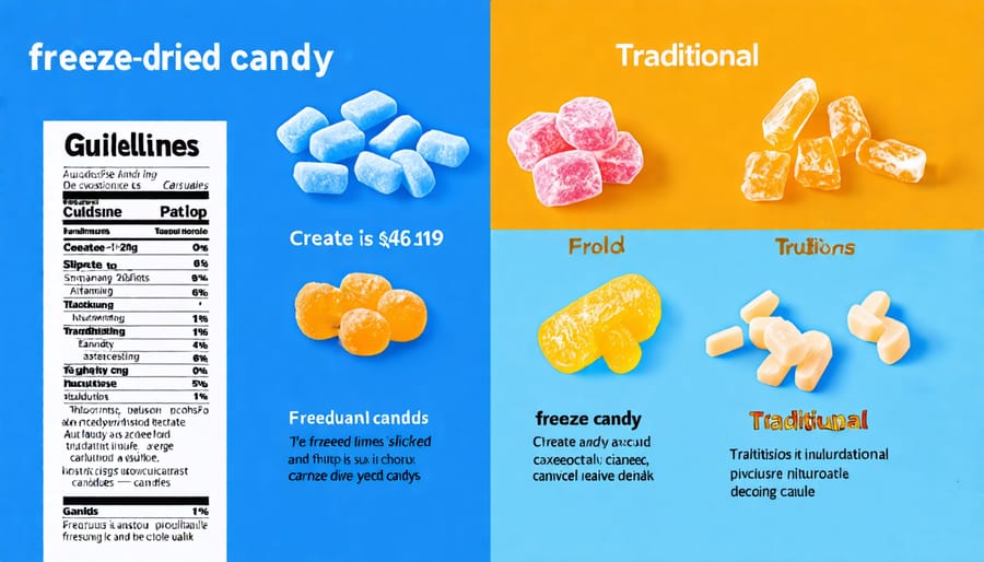 A comparative infographic showing nutritional facts of freeze-dried candy versus traditional candy