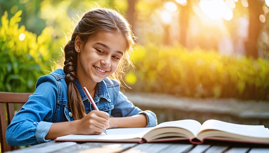 Student practicing gratitude by writing in a journal