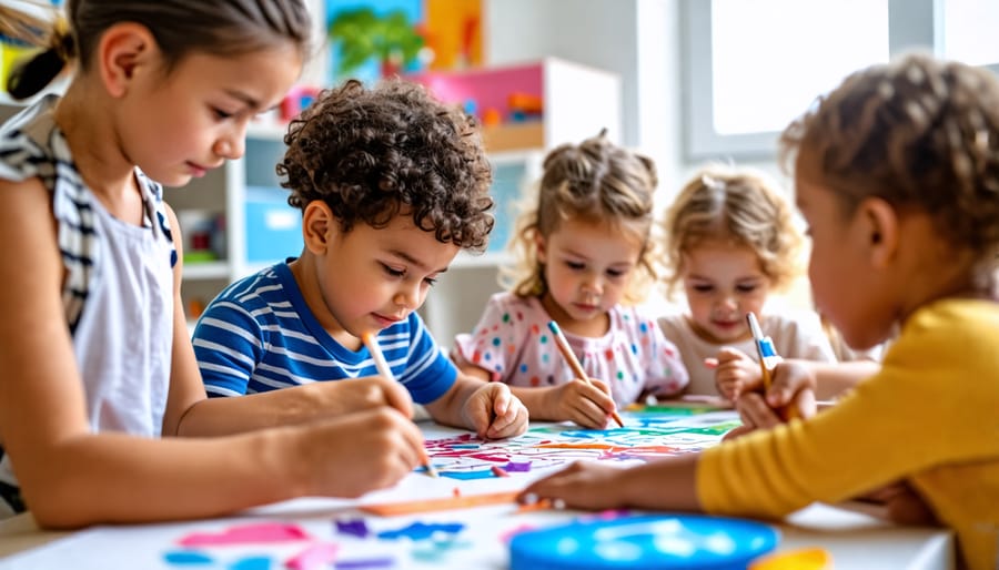 Children participating in a creative group art therapy session.