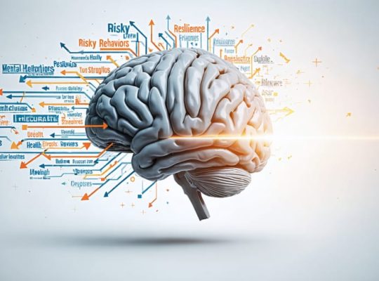 Illustration of a teenage brain surrounded by arrows labeled with peer pressure influences, highlighting resilience amidst challenges.