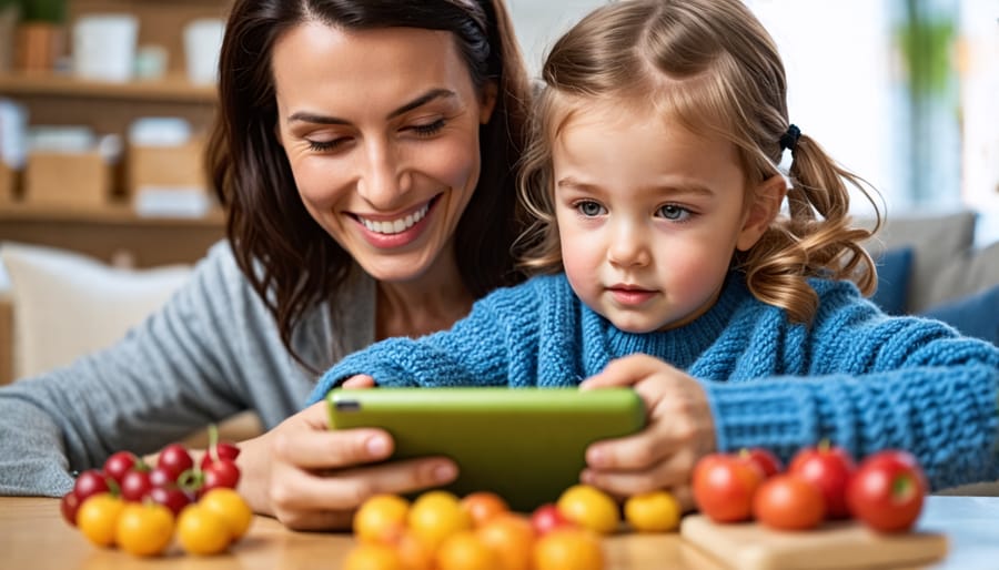 Mother and son playing a board game, representing healthy screen-free time