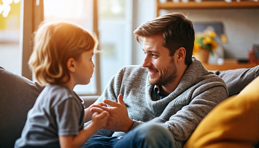 Parent and child having a meaningful conversation, demonstrating active listening and emotional support