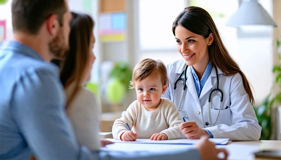 Doctor discussing CBD use and safety with a concerned parent and their child