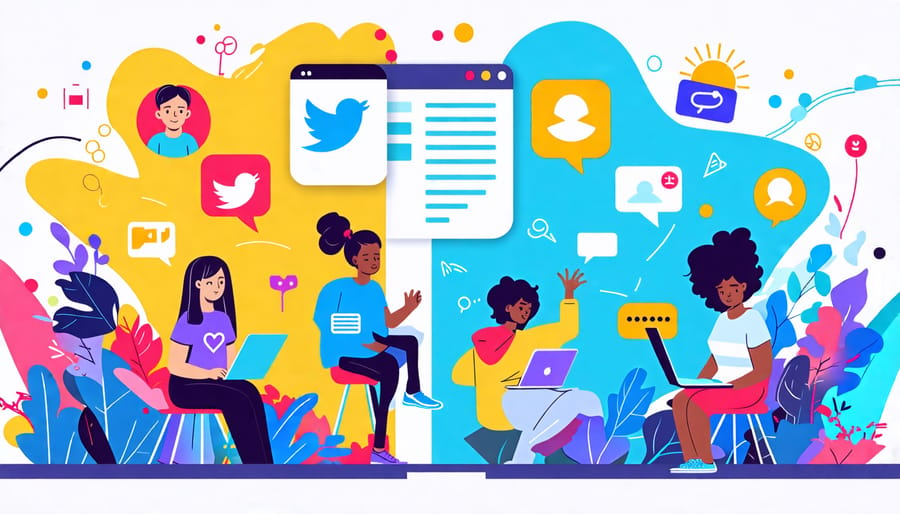 A conceptual visualization of social media's dual impact on youth mental health, showing positive interactions alongside negative effects like isolation.