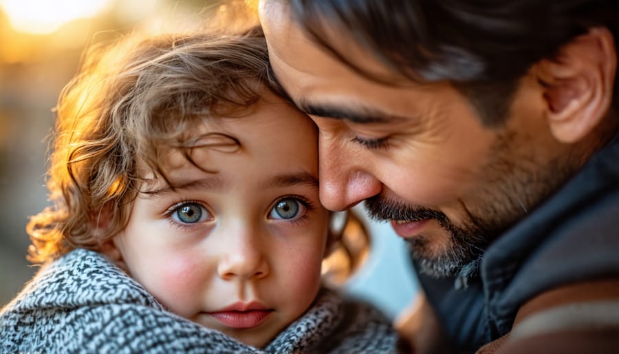 Supportive adult comforting a child affected by parental substance use