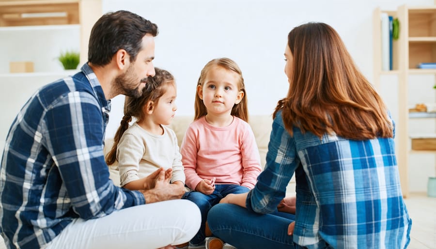 Authoritative parenting style represented by a family having a supportive conversation