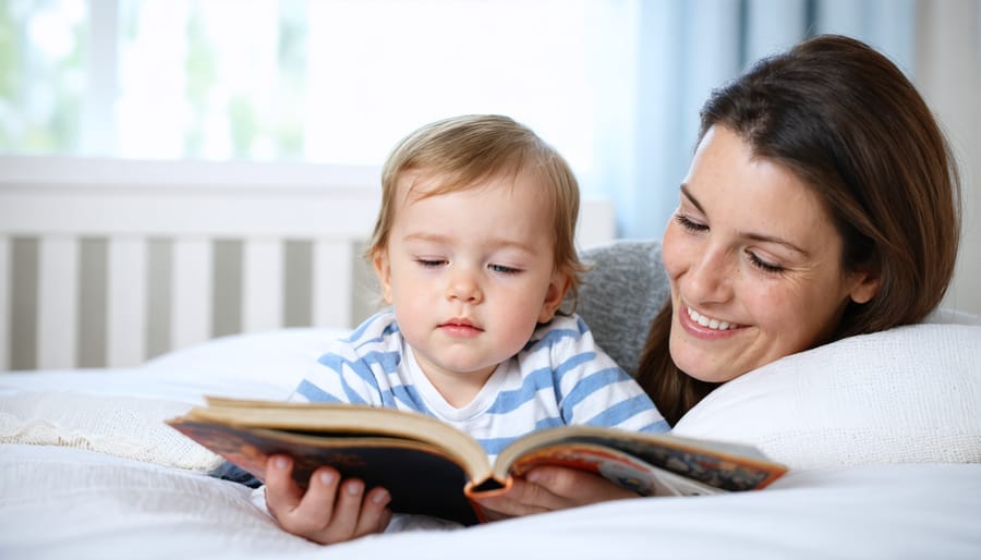 Parent and child bonding over a bedtime story ritual