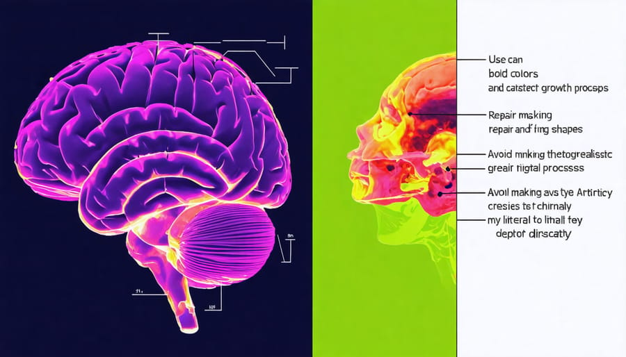 Medical illustration of brain healing and growth processes during sleep