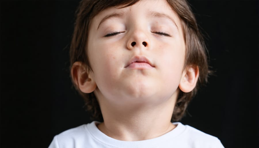 Child practicing deep breathing technique for emotional regulation